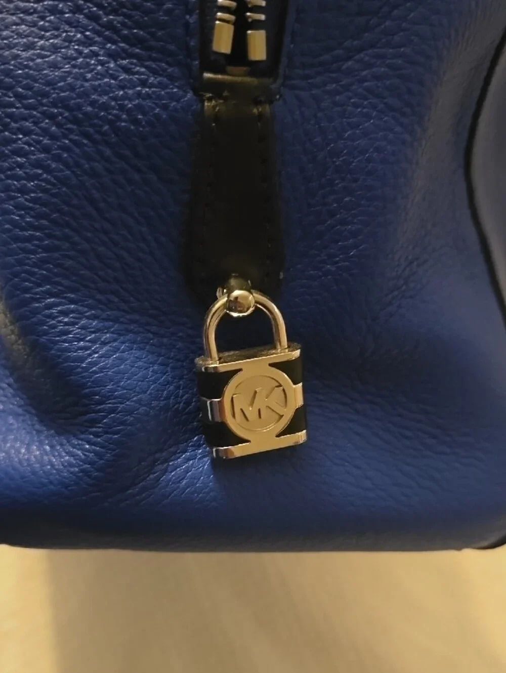 MICHAEL KORS Royal Blue Leather Satchel with Black Handles